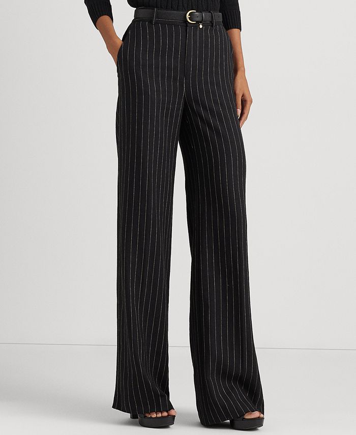 Shop High waist pinstripe twill suiting wide leg pants