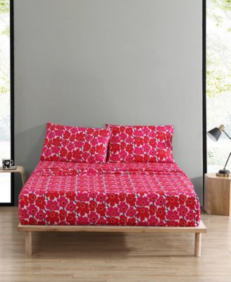 Marimekko - Mini Unikko Cotton 200-Thread Count 3-Pc. Red Floral Twin XL Sheet Set