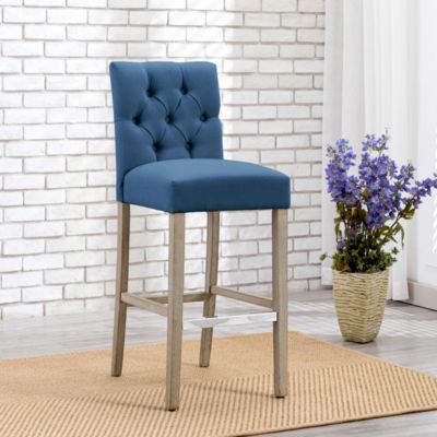 29" Upholstered Linen Fabric Tufted Bar Stool Chair