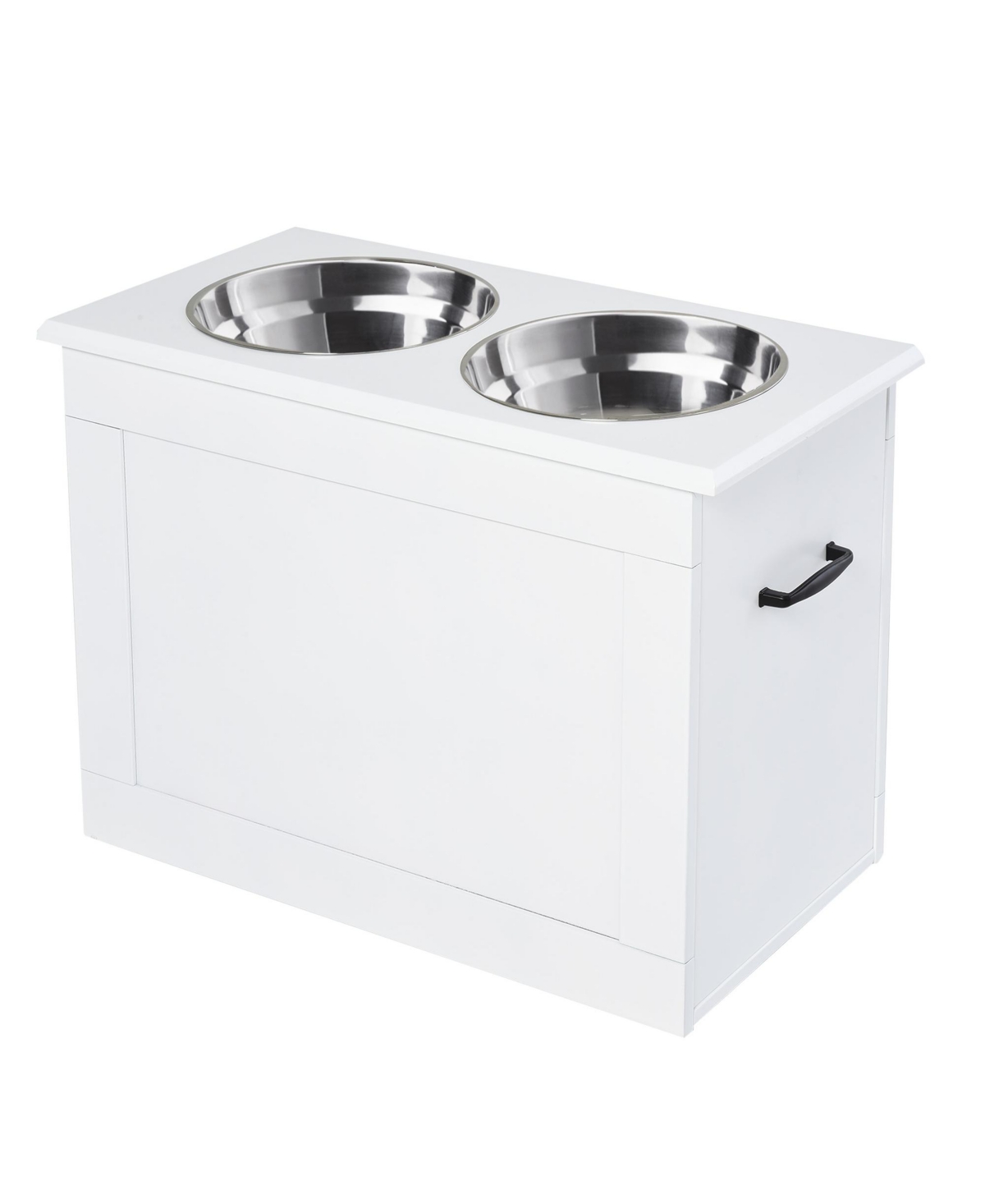 Stainless Steel Raised Pet Bowl Feeding Station with Storage - White