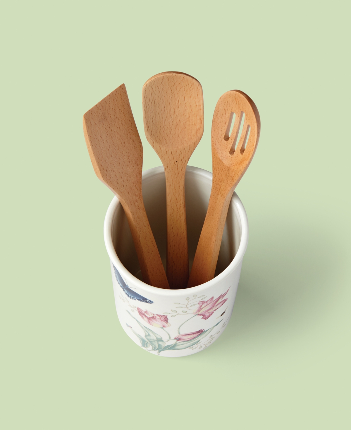 Lenox Butterfly Meadow 4pc Utensil Holder Set In White Body W,pastel Floral And Botanical