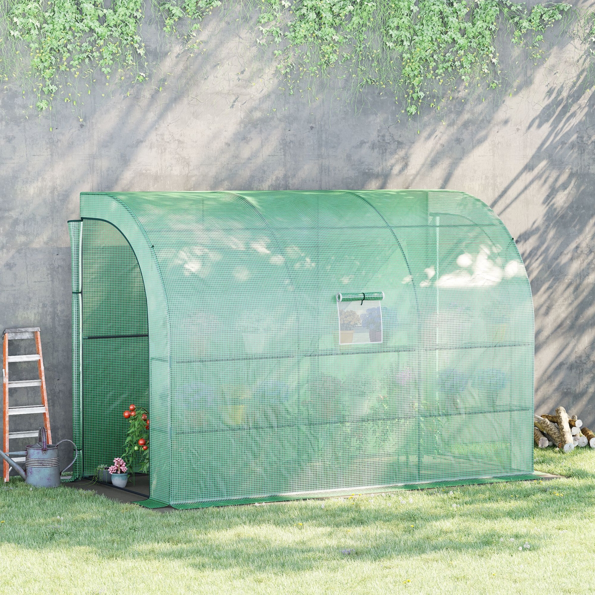 Outsunny Outdoor Garden Greenhouse Nursery w/ Windows, Zippered Doors,- Green