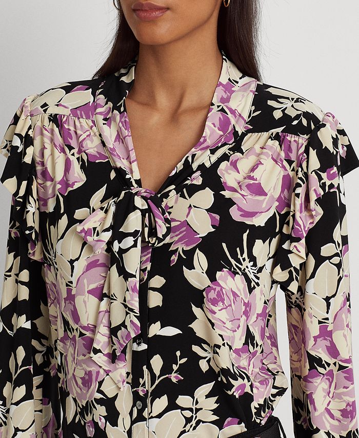 Lauren Ralph Lauren Women's Floral Stretch Jersey Tie-Neck Top ...