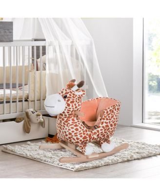 Baby Rocking Horse, Plush Animal Rocker w/ Realistic Sound, Pedals
