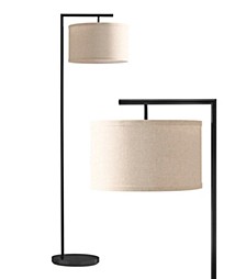 Montage Modern LED Standing Floor Lamp with Arc Hanging Drum Shade - Black