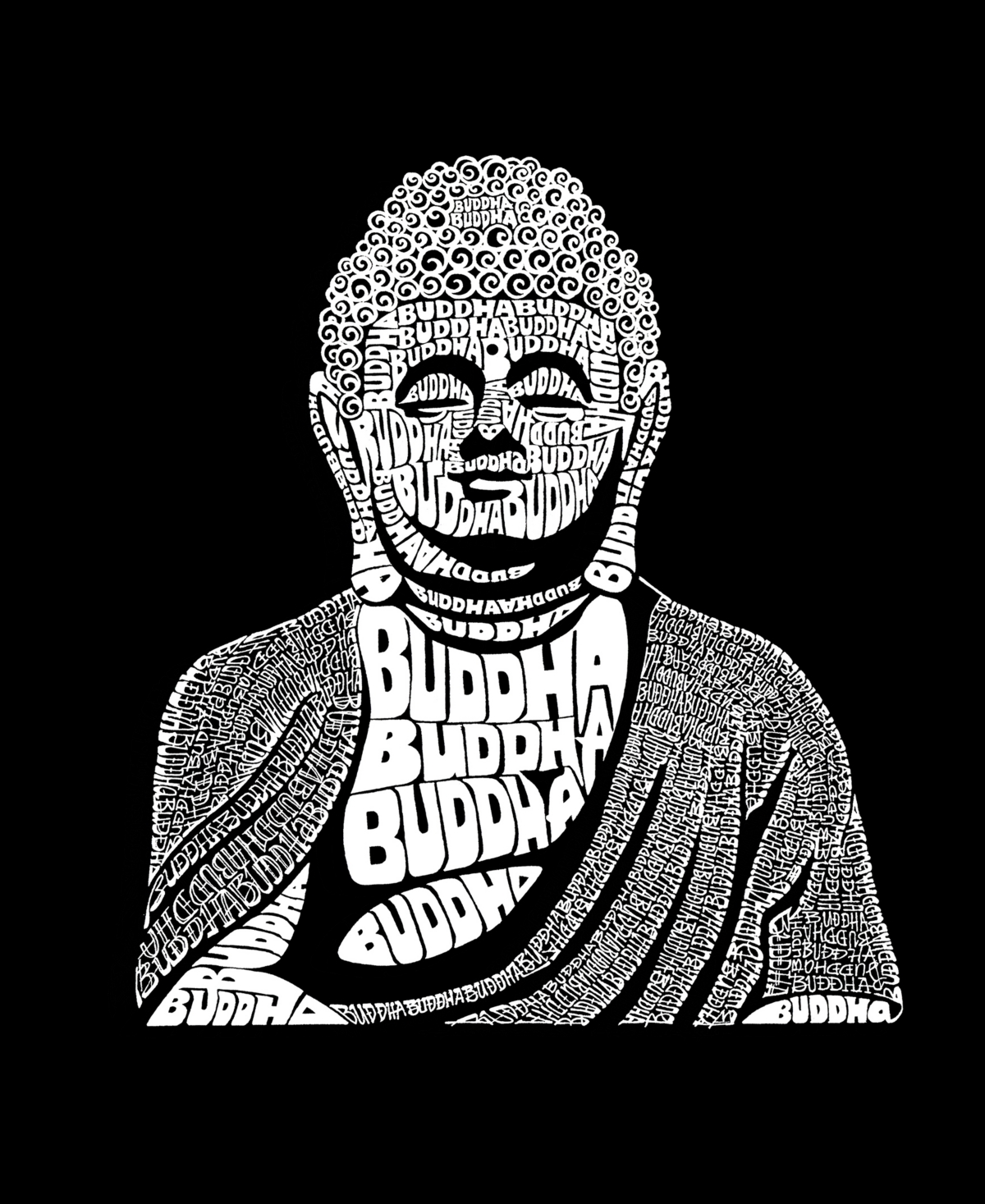 La Pop Art Men's Buddha Word Art Short Sleeve T-shirt