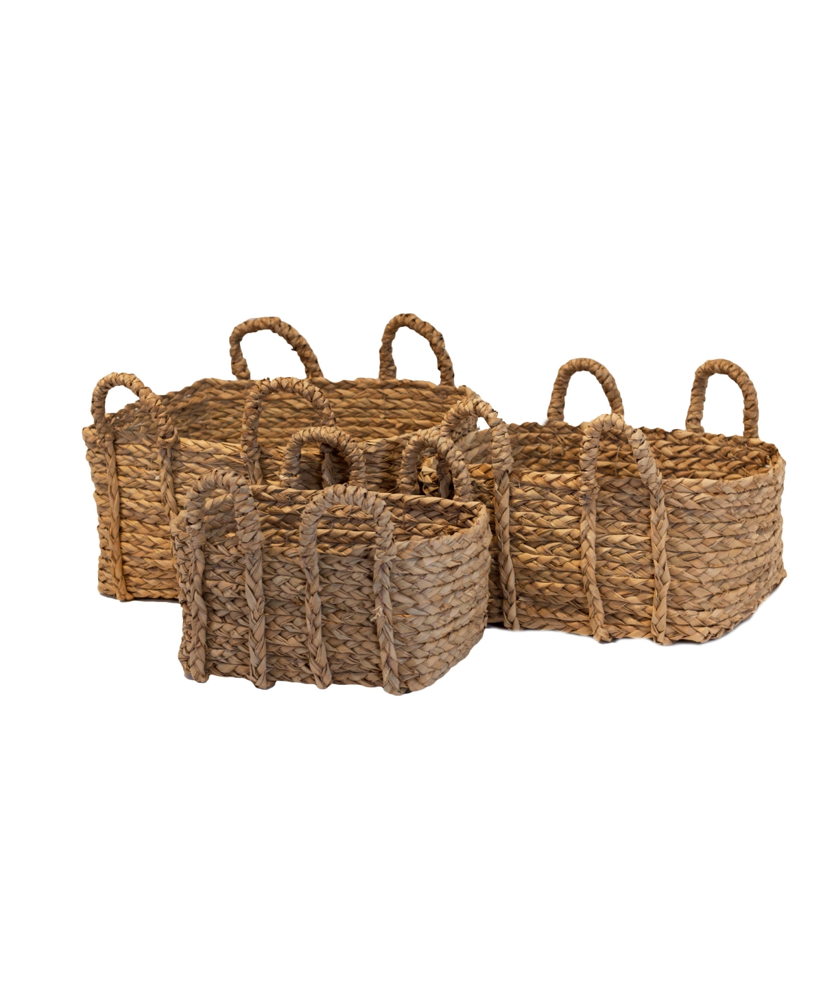 Shop Baum Jumbo Rectangle Braided Rush Baskets, Set Of 3 In Natural