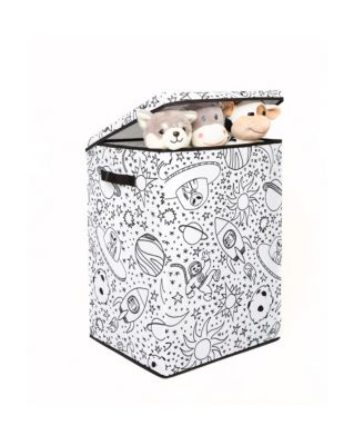 Kid&#39;s Coloring Space Print Hamper with Lid and 4 Washable Markers Set