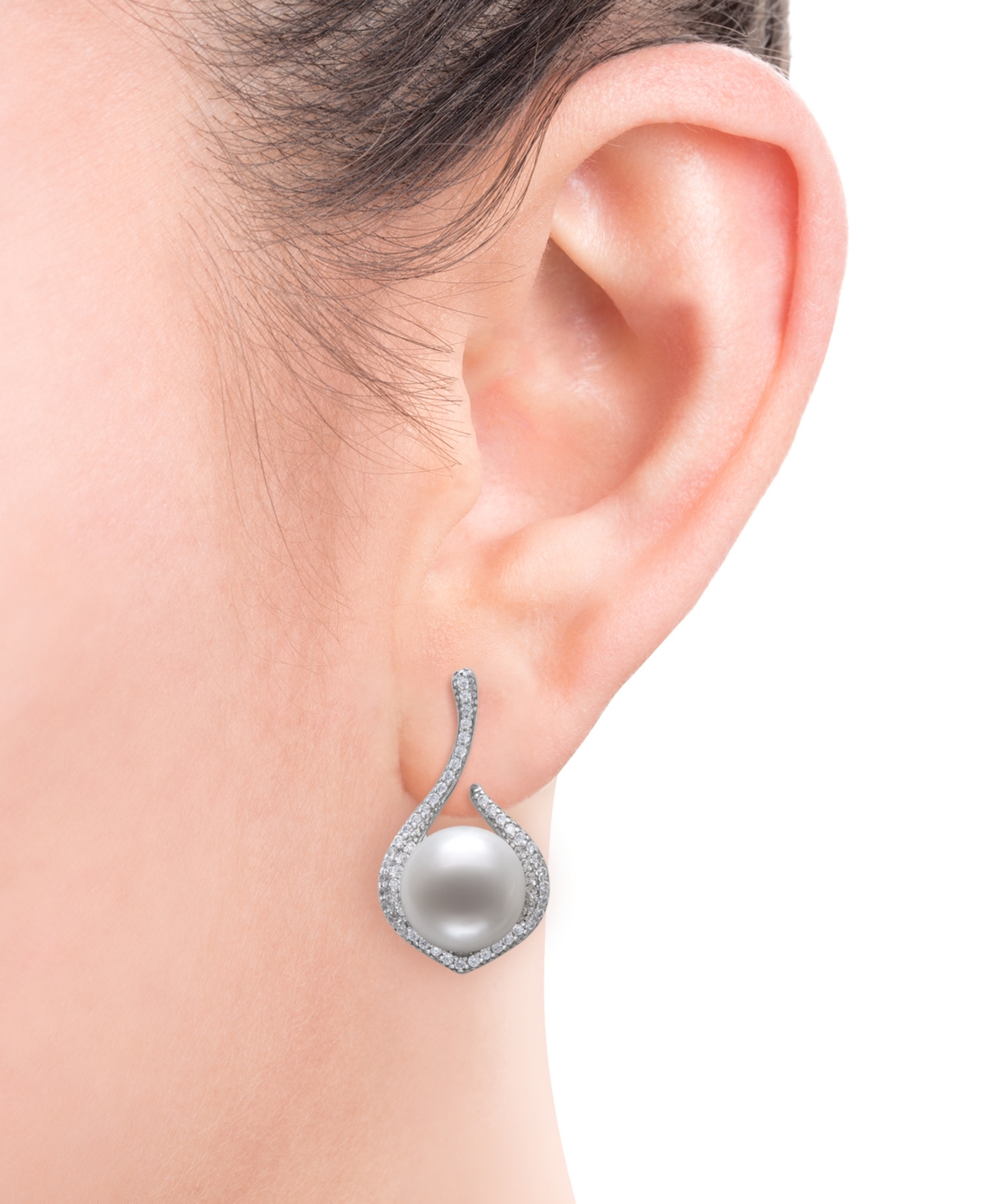 Belle de Mer Cultured Freshwater Button Pearl (10-11mm) & Cubic Zirconia Drop Earrings - Sterling Silver