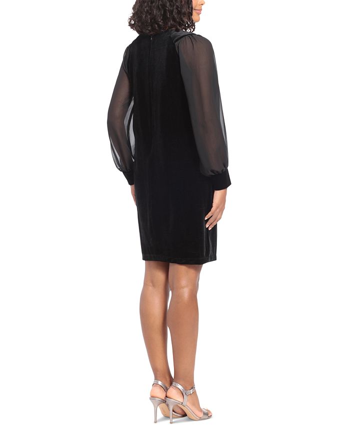London Times Women's Velvet SheerSleeve Shift Dress Macy's