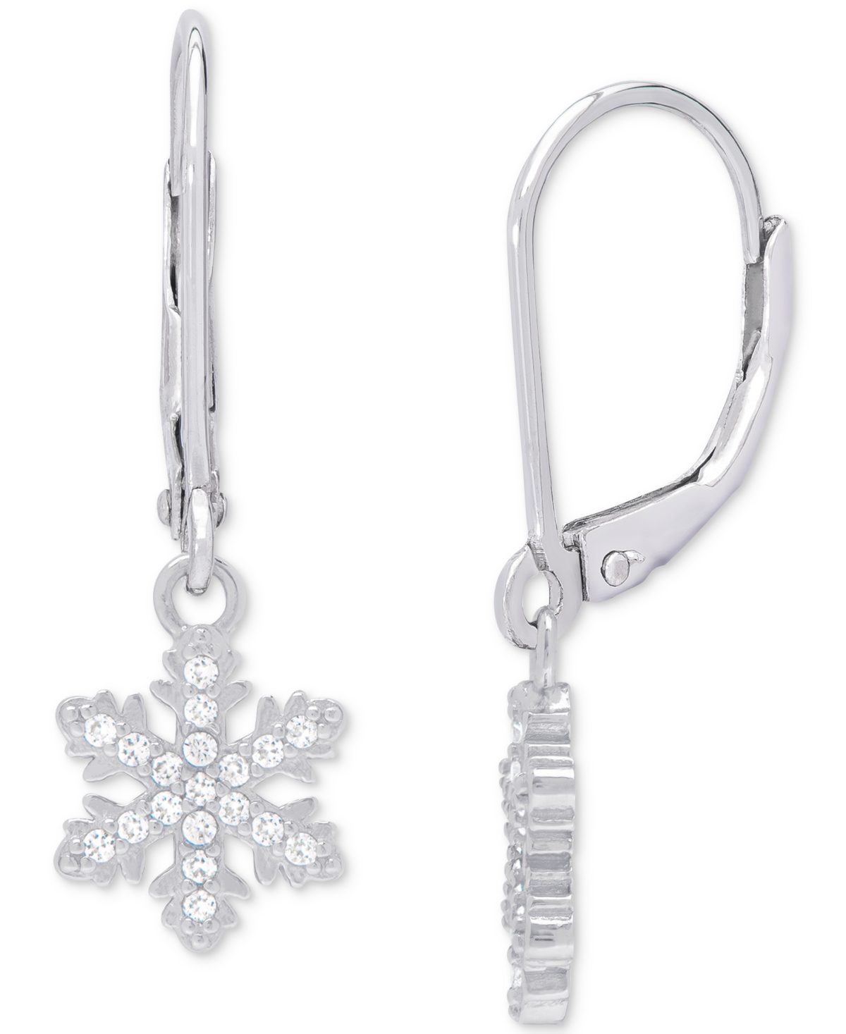 Lab-grown White Sapphire Snowflake Leverback Drop Earrings (1/3 ct. t.w.) in Sterling- Silver