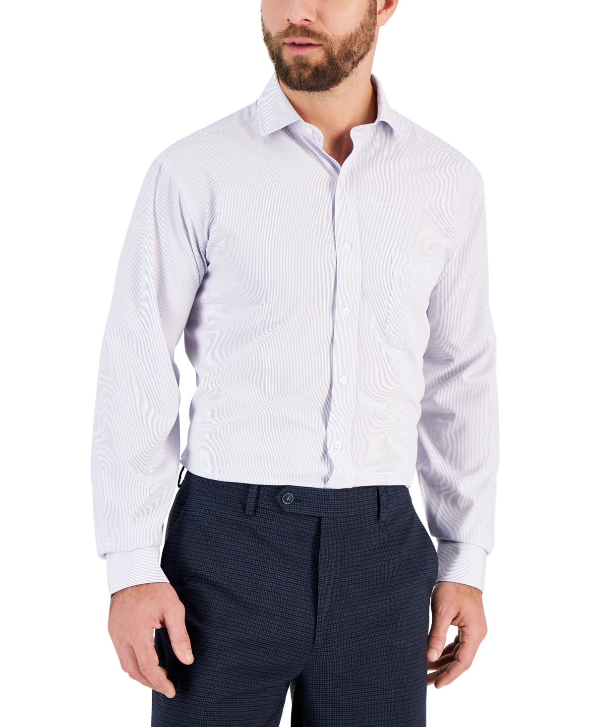 Club Room Men's Regular Fit Traveler Fine Stripe Dress Shirt, Created For Macy's In Lavender