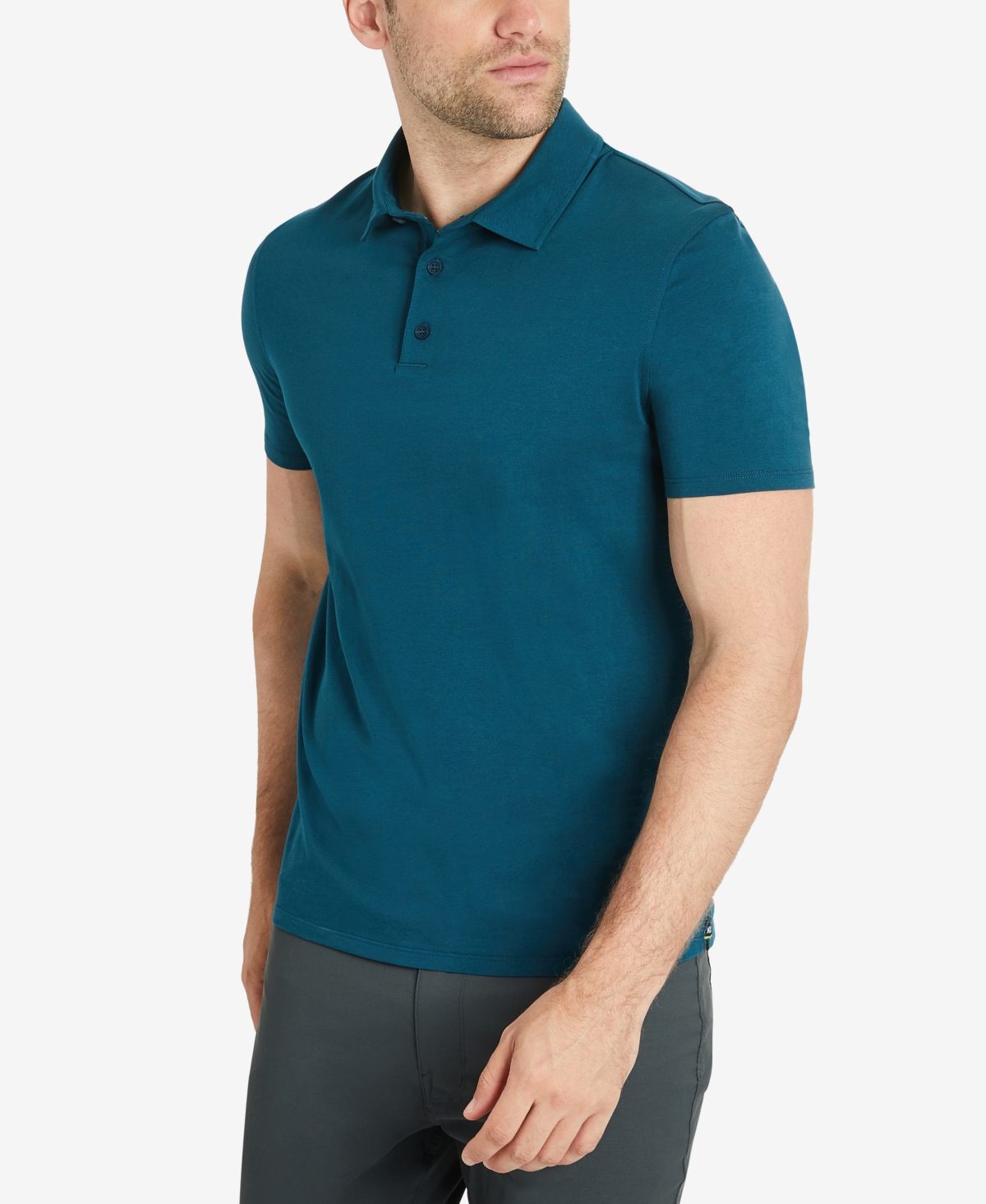 Kenneth Cole Contrast Placket Button Polo In Medium Teal