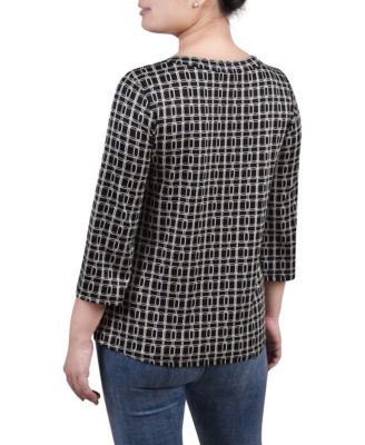 Petite Size 3/4 Sleeve Grommet Top