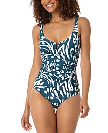 Women's Printed V-Wire Ruched One-Piece Swimsuit