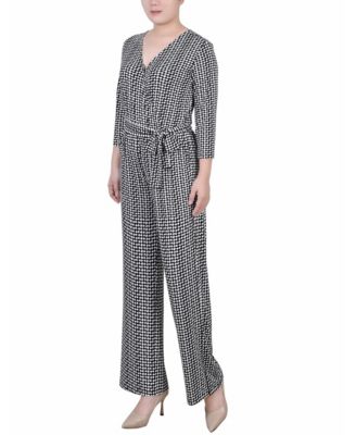 Petite Short 3/4 Sleeve Belted Wide Leg Jumpsuit