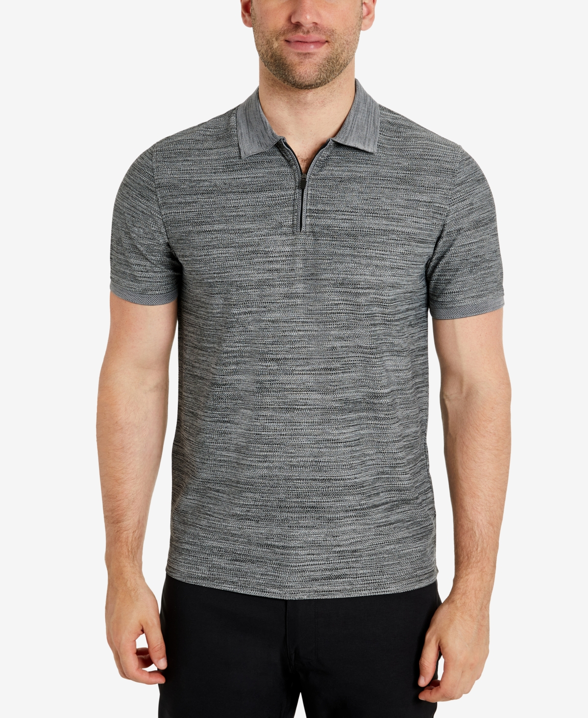 Shop Kenneth Cole Men's Performance Knit Zip Polo In Black Heather