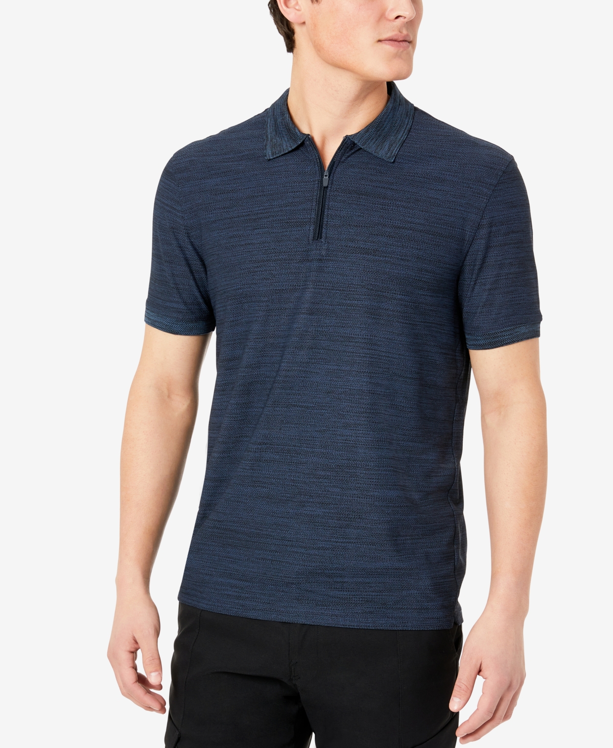 Shop Kenneth Cole Men's Performance Knit Zip Polo In Navy Heather