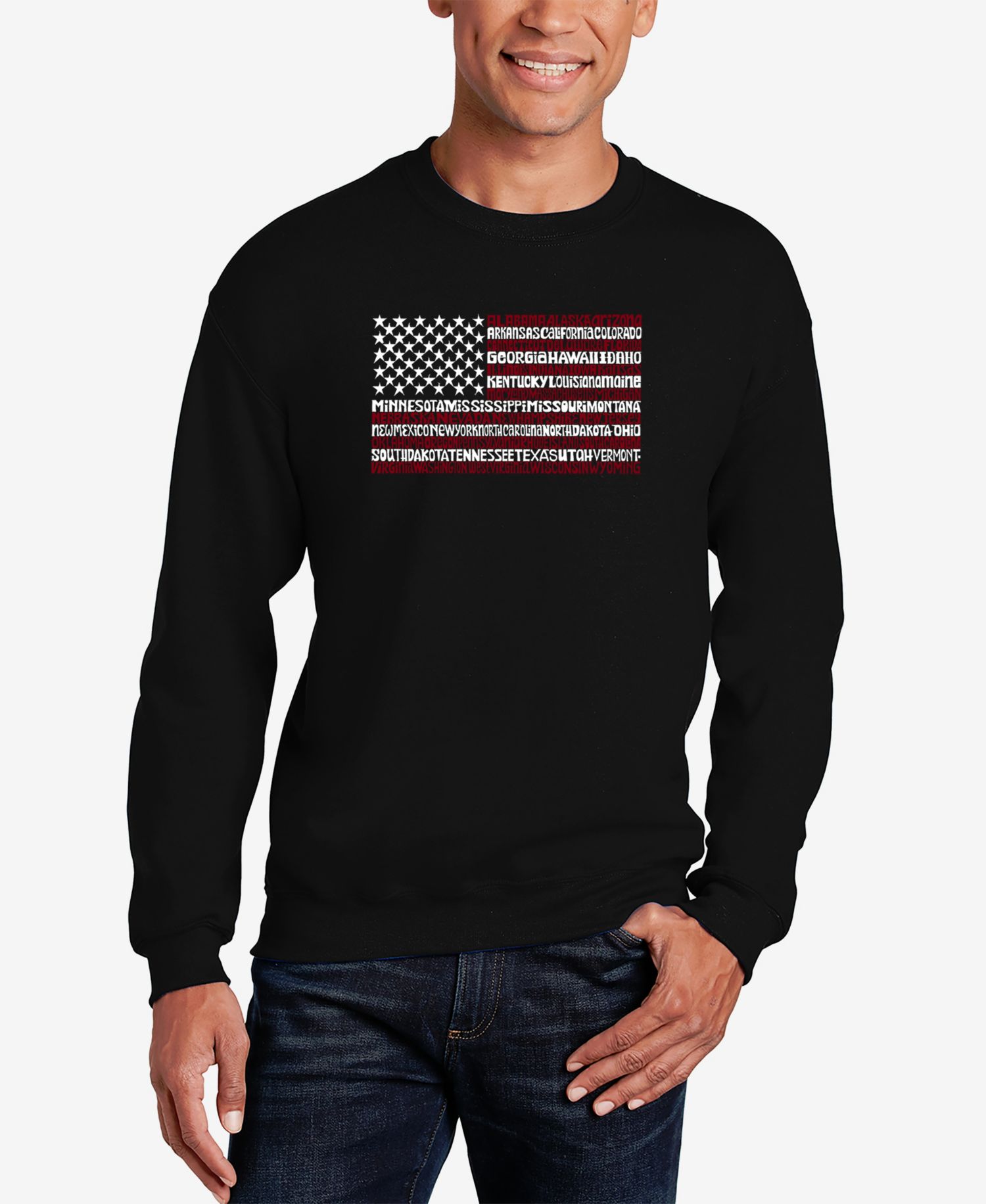 Men's 50 States USA Flag Word Art Crew Neck Sweatshirt
