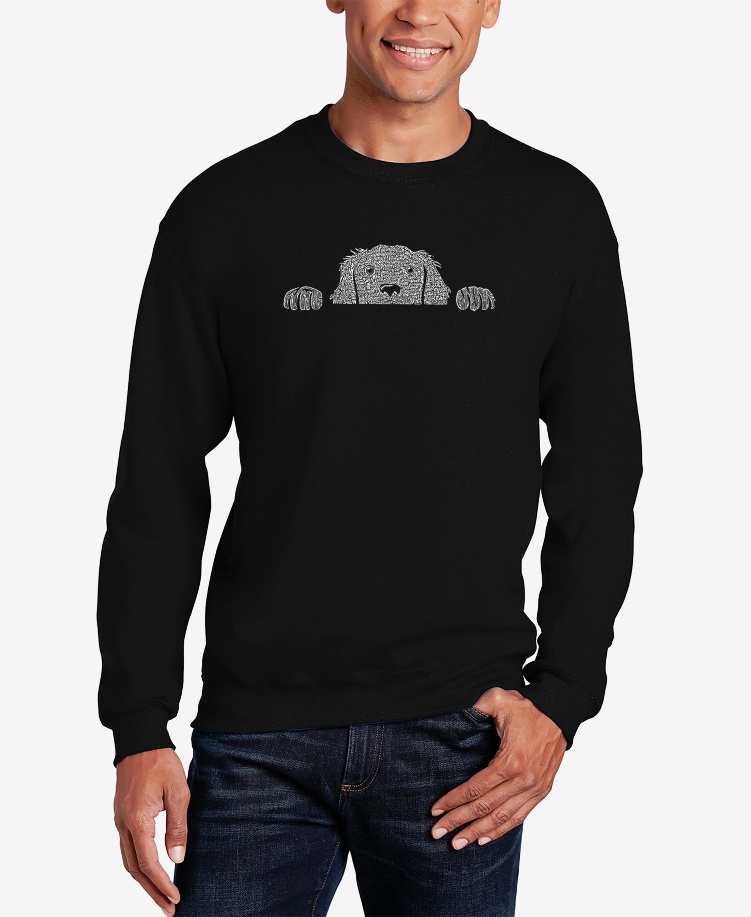 Men's Peeking Dog Word Art Crew Neck Sweatshirt
