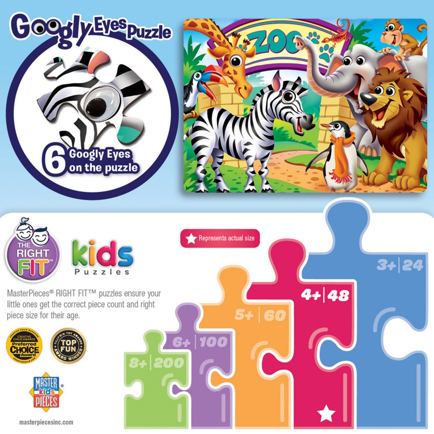 Детские игрушки MasterPieces Puzzles Googly Eyes - Zoo Animals 48-Piece Puzzle, Ages 4+, цвет: Разноцветный — фото 3