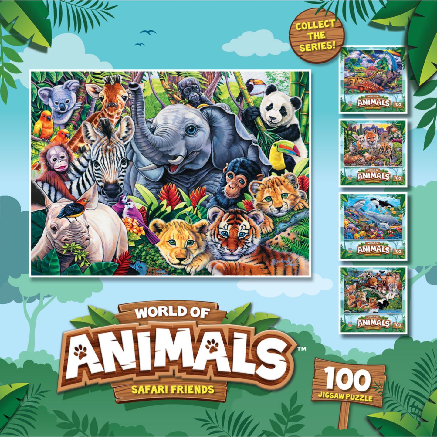 Детский пазл MasterPieces Puzzles World of Animals Safari Friends 100 Piece Puzzle, Ages 6+, цвет: Разноцветный — фото 3