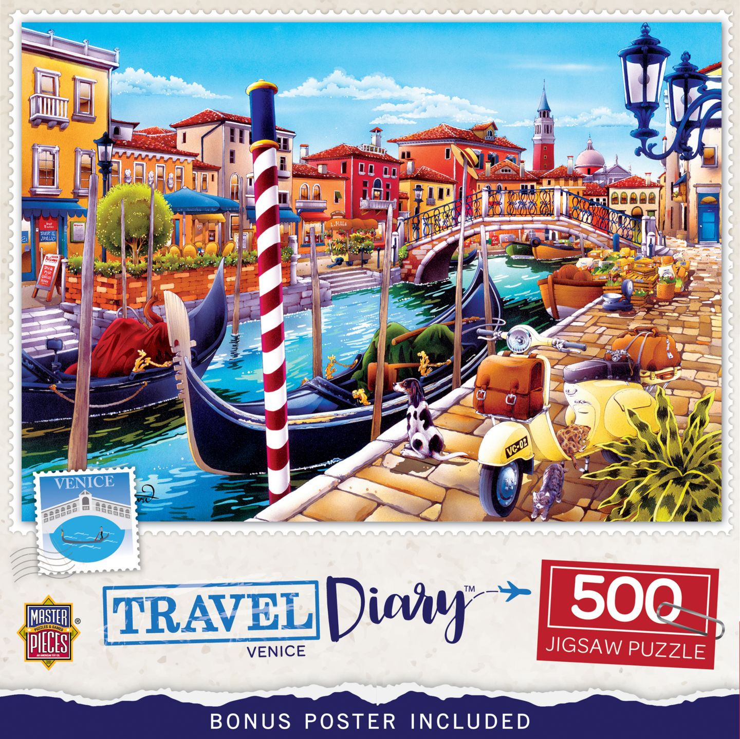 Детский пазл MasterPieces Puzzles Travel Diary Venice 500-Piece Jigsaw Puzzle for Adults, Ages 14+, цвет: Разноцветный — фото 1