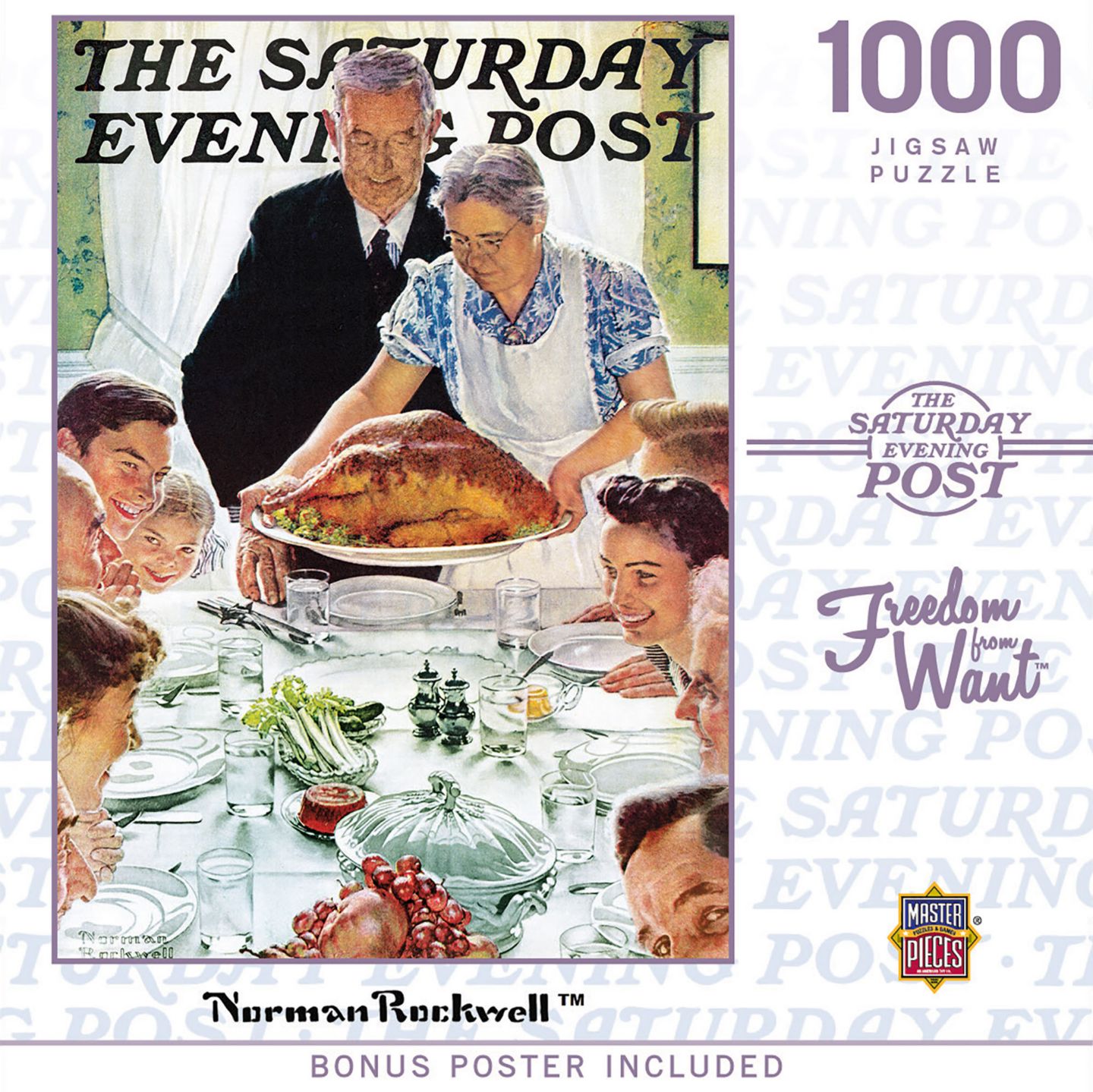 Детский пазл MasterPieces Puzzles Saturday Evening Post Freedom from Want 1000 Piece Puzzle, Ages 14+, цвет: Разноцветный — фото 1