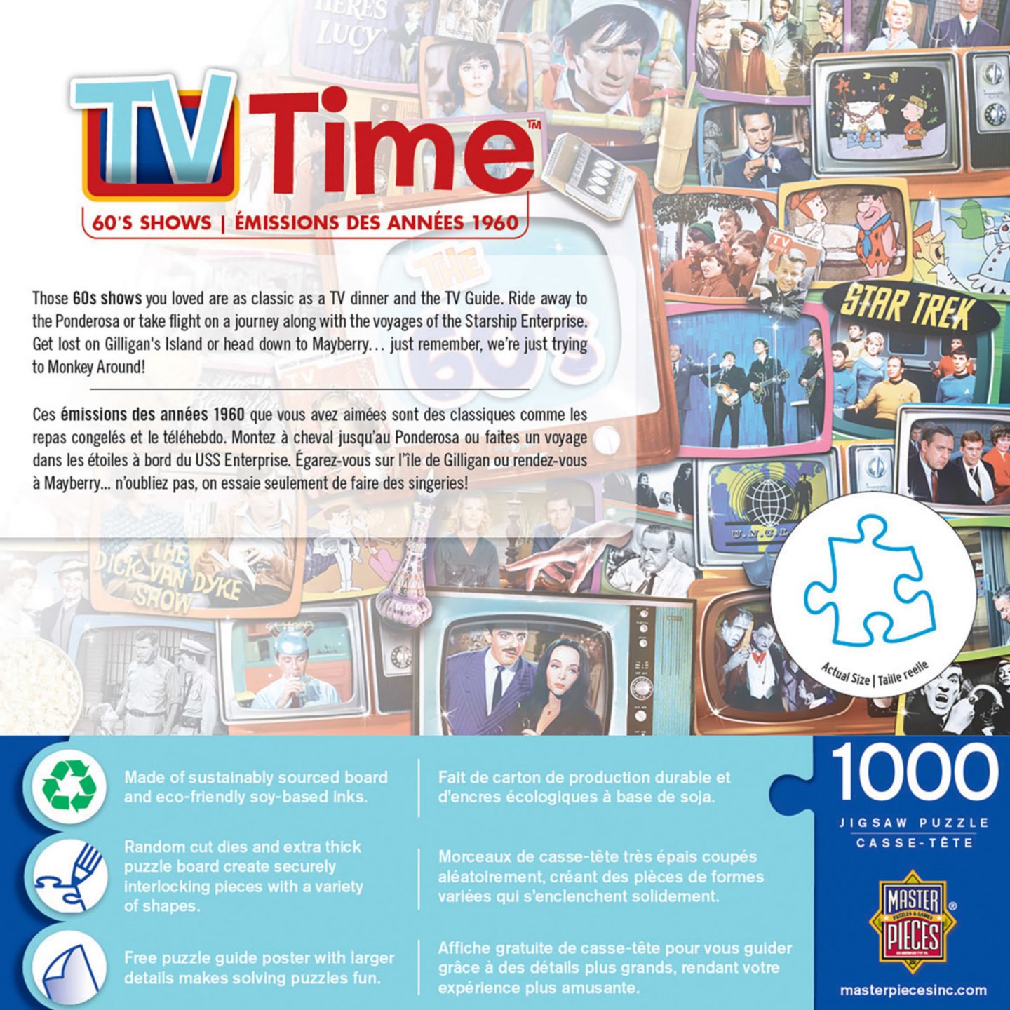 Детская игрушка MasterPieces Puzzles MasterPieces TV Time - 60's Shows 1000 Piece Jigsaw Puzzle for Adults, цвет: Разноцветный — фото 3