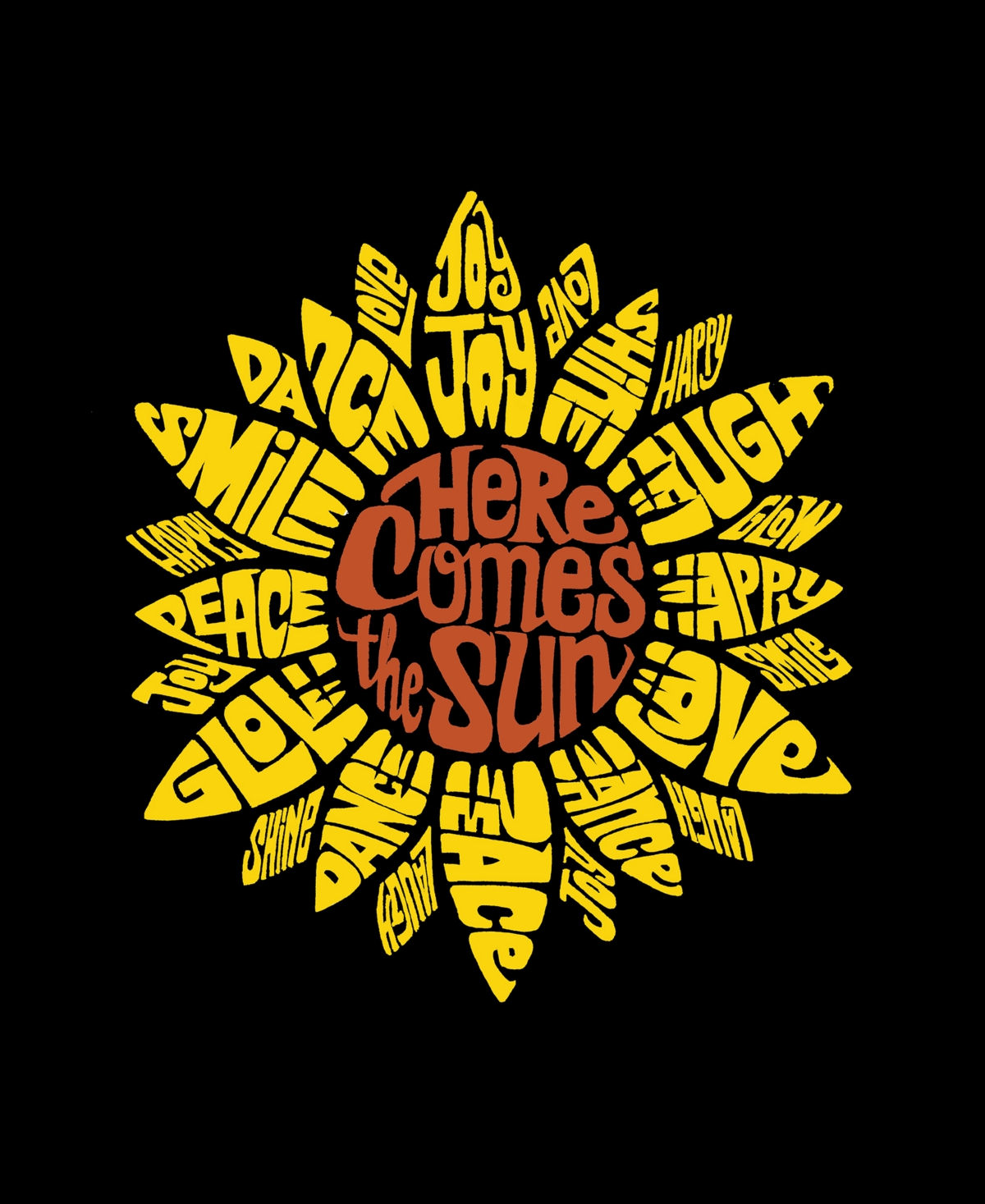 La Pop Art Men's Raglan Baseball 3/4 Sleeve Sunflower Word Art T-shirt - White