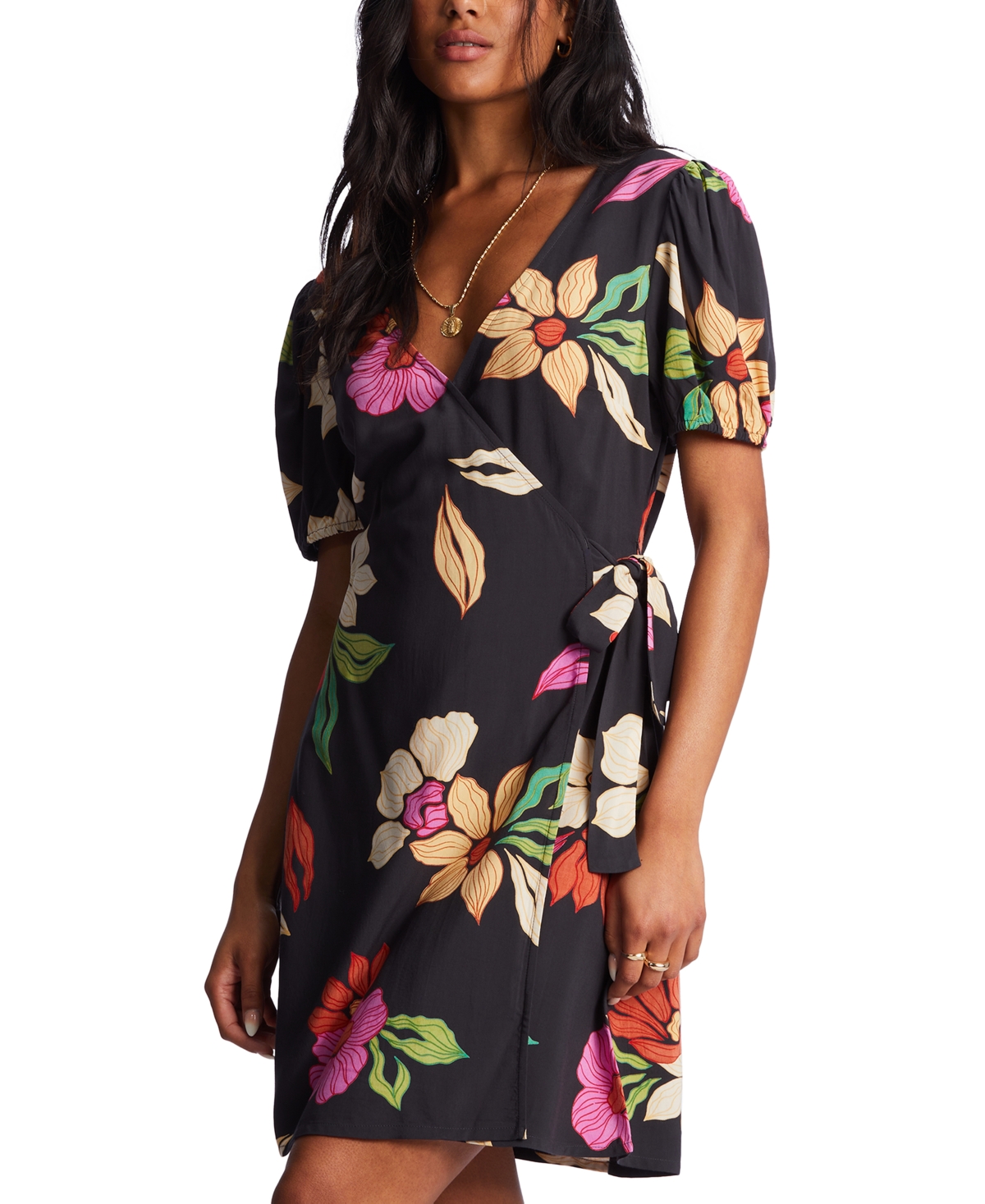 Billabong Juniors\' Hot Tropics Smart Mini Wrap Dress Floral | Closet