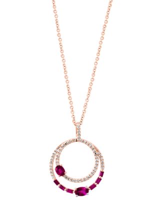 EFFY Collection - Ruby (5/8 ct. t.w.) & Diamond (1/4 ct. t.w.) Double Circle 18" Pendant Necklace in 14k Rose Gold