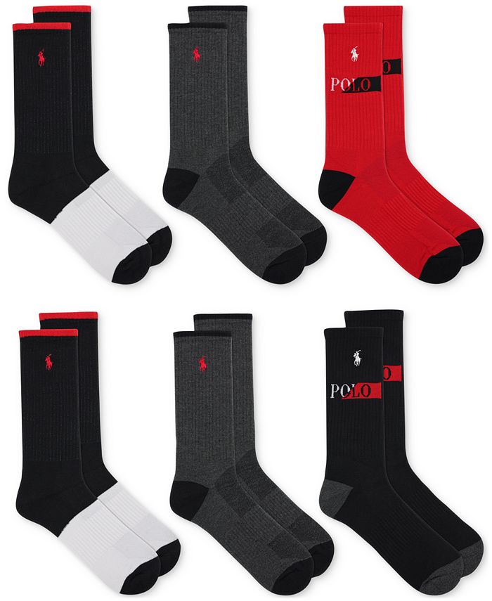 Polo Ralph Lauren Men's Split Logo Crew Socks, 6-Pack - Macy's