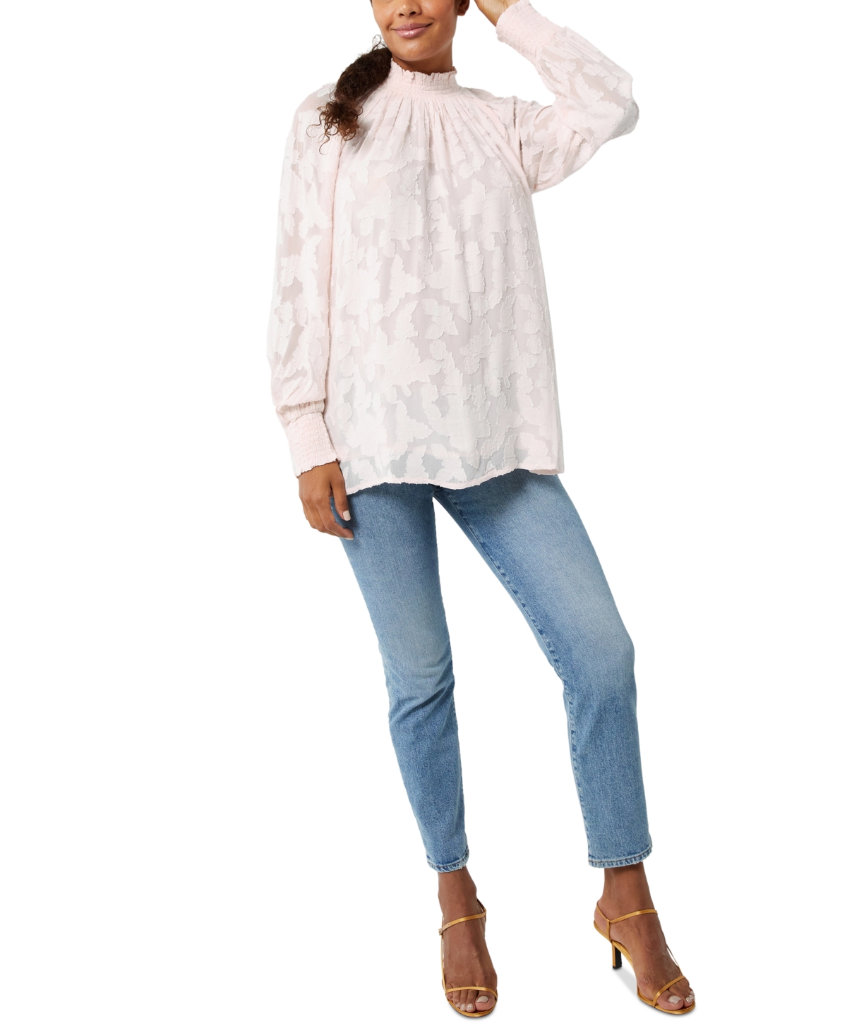 Long Sleeve Floral Maternity Blouse - Crystal Pink