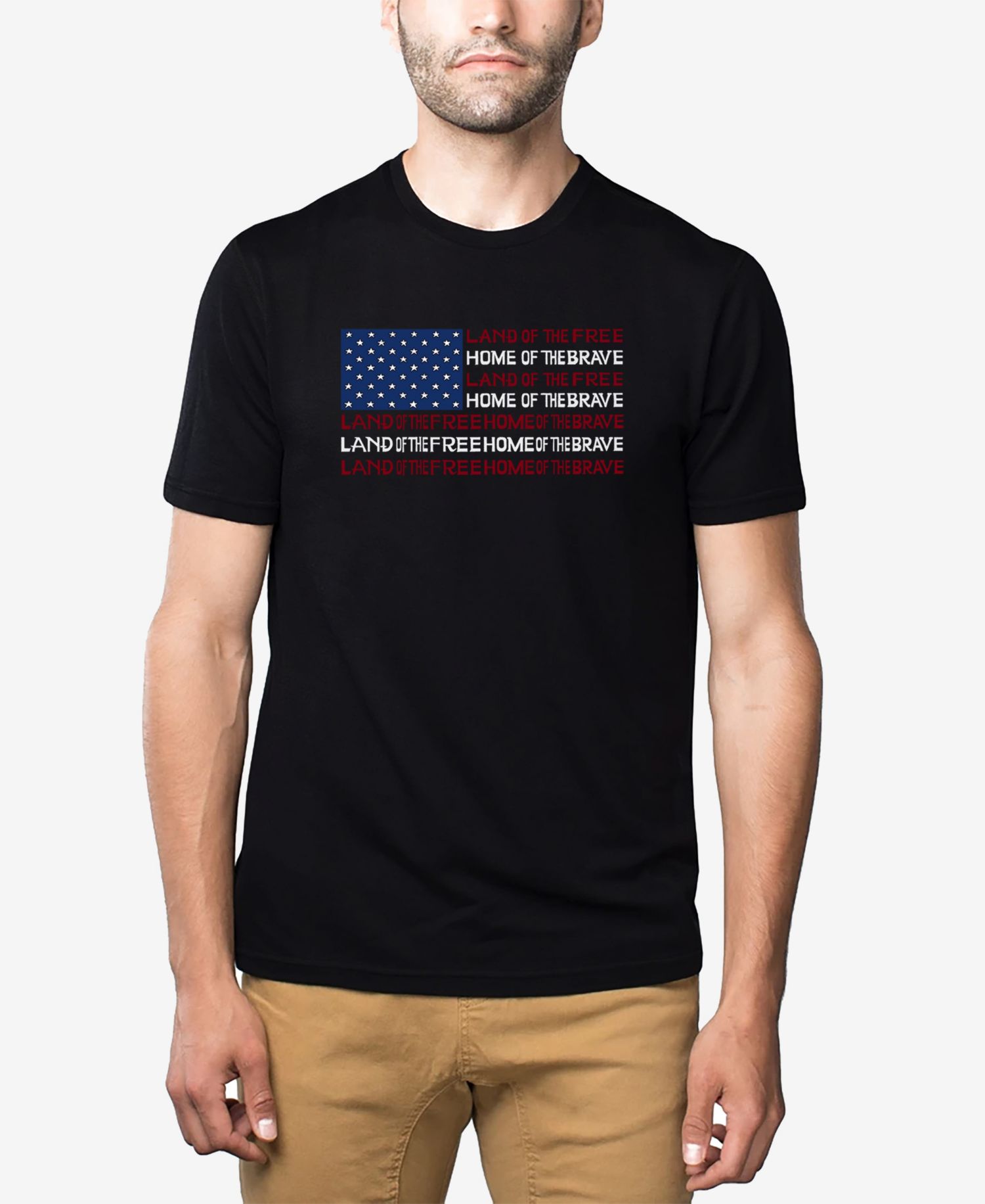 Men's Cotton/Poly Blend Word Art American Flag T-shirt