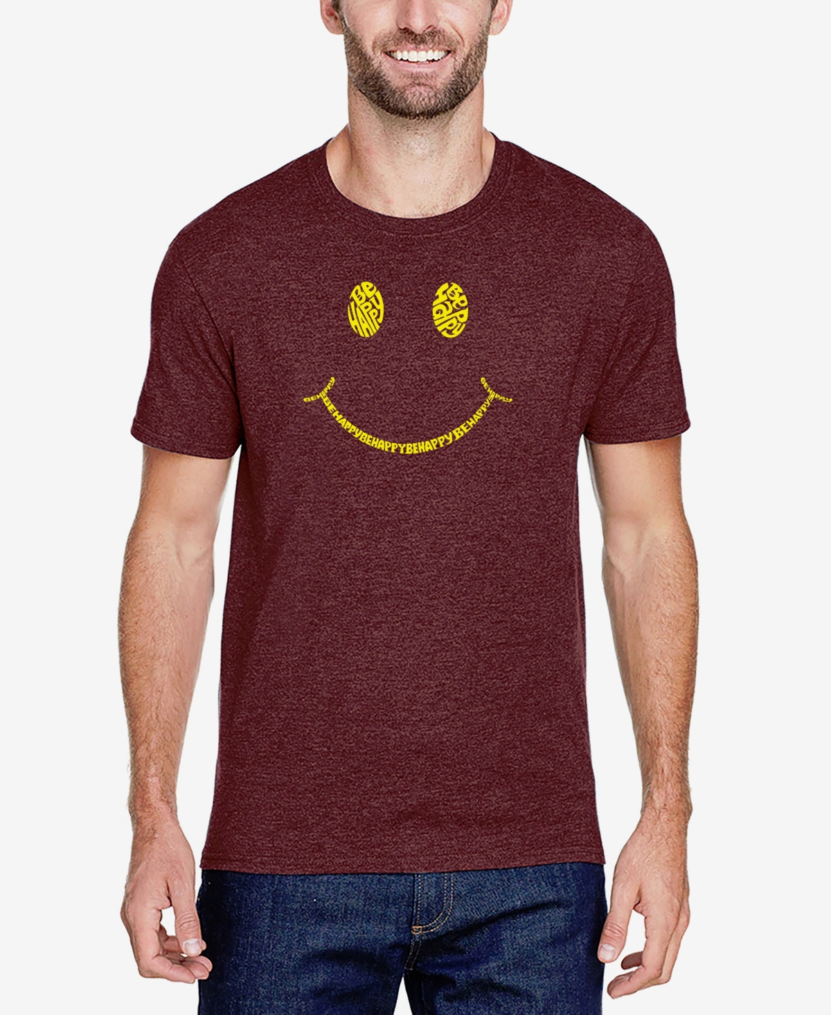 La Pop Art Men's Premium Blend Word Art Be Happy Smiley Face T-shirt