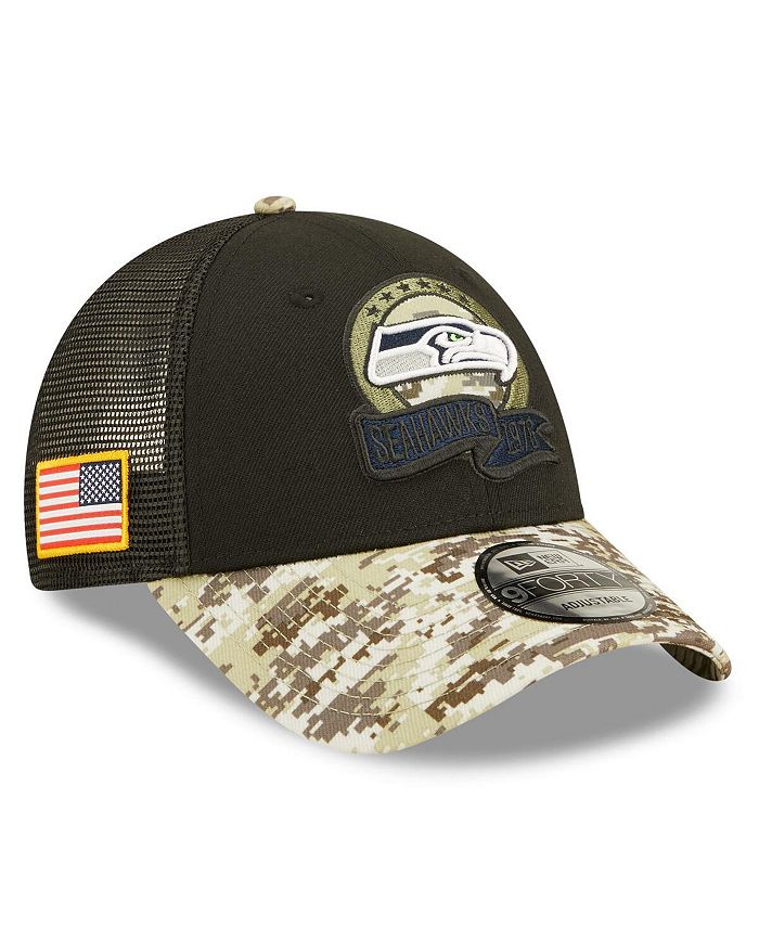 Men's Black, Camo Seattle Seahawks 2022 Salute To Service 9FORTY Snapback  Trucker Hat