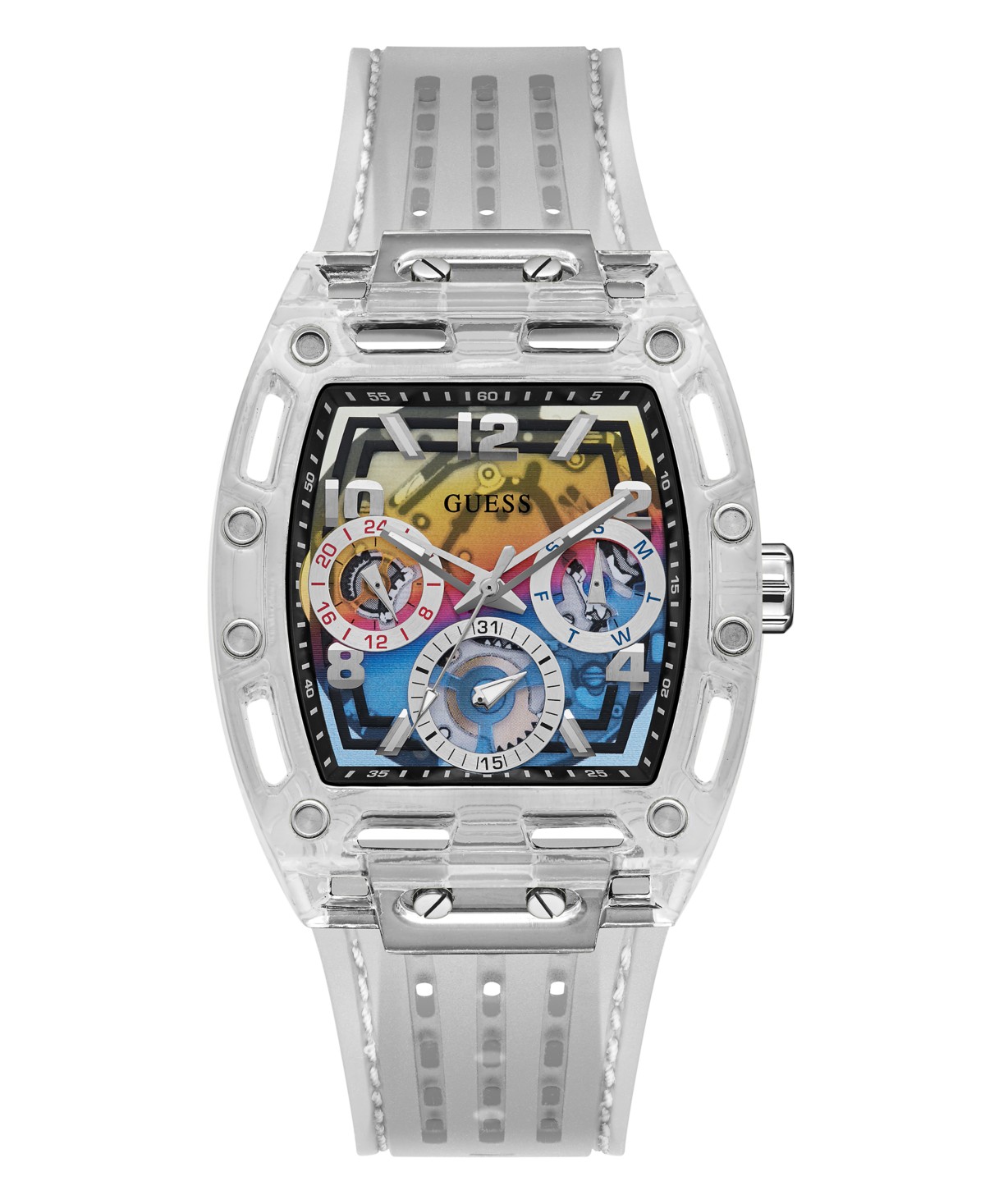 Мужские часы GUESS Men's Clear Silicone Multi-Function Watch 44mm — фото 2