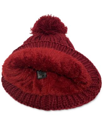 Cable Pom Beanie with Sherpa Lining