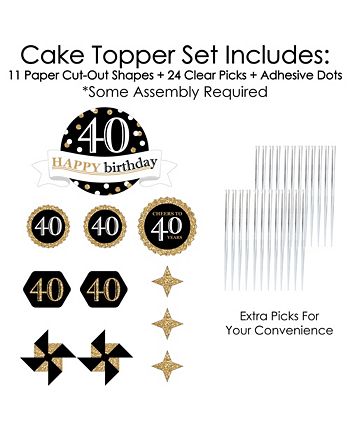 Big Dot Of Happiness Adult 40th Birthday - Gold - Birthday Party Cake  Decorating Kit - Happy Birthday Cake Topper Set - 11 Pieces : Target