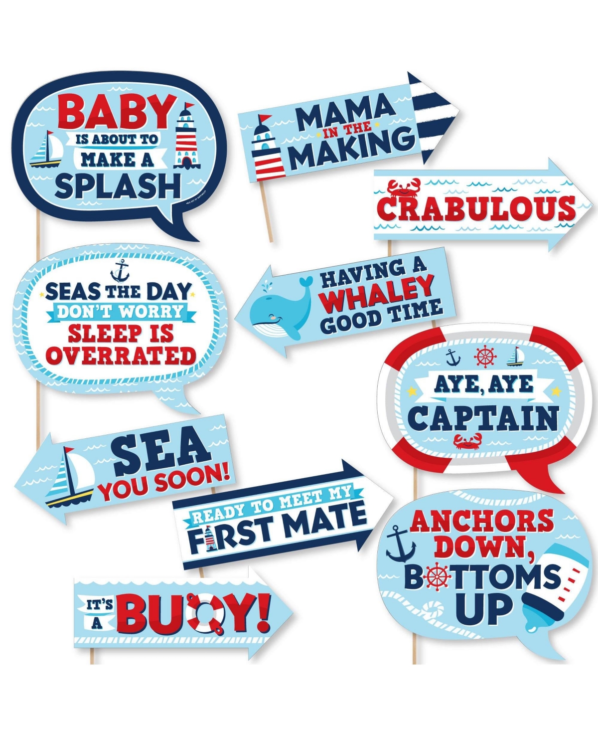 Funny Ahoy Its a Boy - Nautical Baby Shower Photo Booth Props Kit - 10 Piece