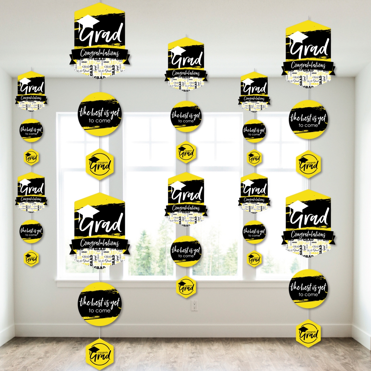 Yellow Grad - Best is Yet to Come - Grad Party Hanging Vertical Decor 30 Pc