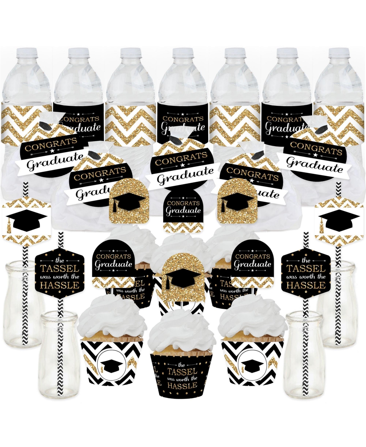 Tassel Worth The Hassle Gold - Grad Cupcake Kit Fabulous Favor Party Pack 100 Pc