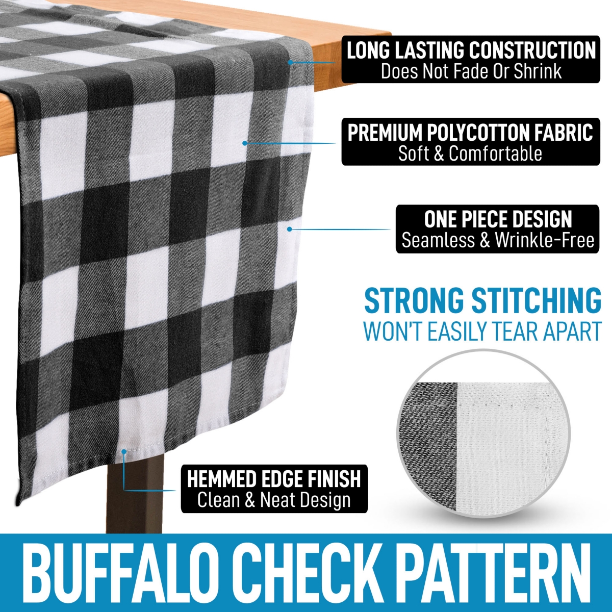 Zulay Kitchen Thick Poly Cotton Buffalo Plaid Table Runners
