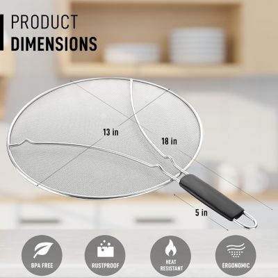 Large Splatter Screen for Frying Pan (13") - Stainless Steel Grease Splatter  Guard for Frying Pan