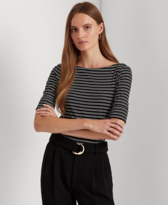 Lauren Ralph Lauren Women's Striped Stretch Cotton T-Shirt - Macy's