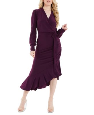 QUIZ - Juniors' Ruffle Trim Asymmetrical Wrap-Style Dress