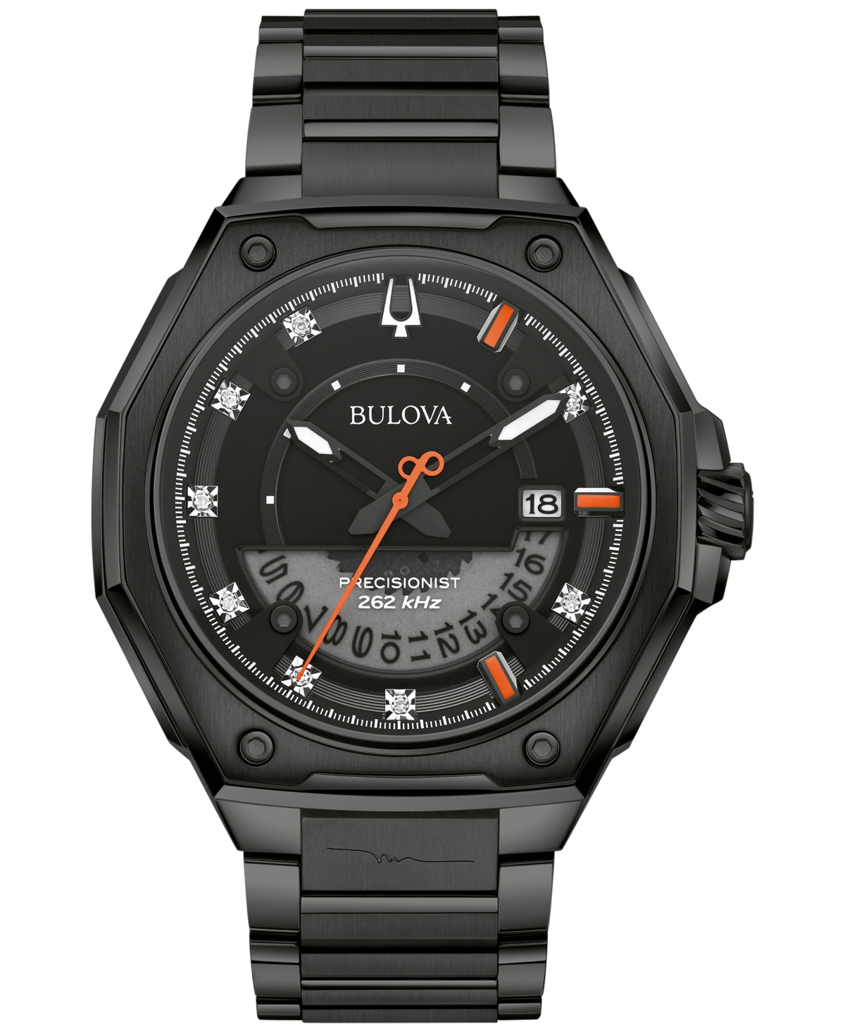 Shop Bulova X Marc Anthony Men's Precisionist Diamond (1/20 Ct. T.w.) Black-tone Stainless Steel Bracelet Watch 