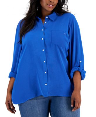 Tommy Hilfiger - Plus Size Logo Detail Button-Up Shirt