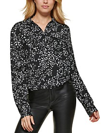 Women's Star-Print Button-Front High-Low Top